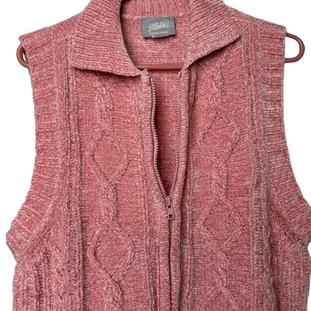 Blair Size Medium Zip Up Sleeveless Sweater Chunky Knit Grandmacore Pink - Picture 3 of 8